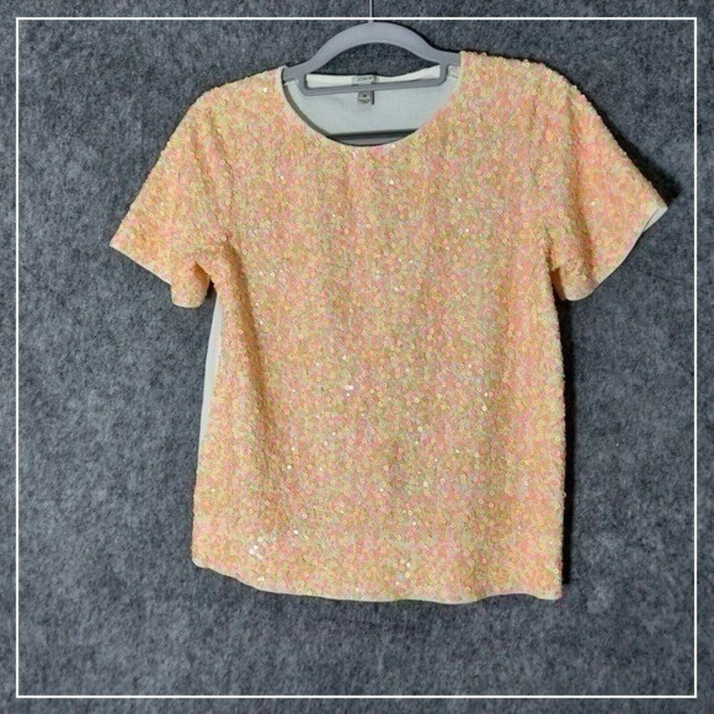 J Crew Top Women XS Gold Metallic Sequin Short Sleeve Disco Glam Party Y2K‎